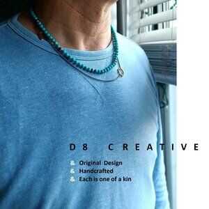 New men's turquoise stone with stainless steel necklace